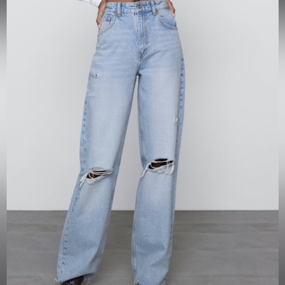 Zara Jeans Zara Wide Leg Full Length Ripped Jeans Poshmark